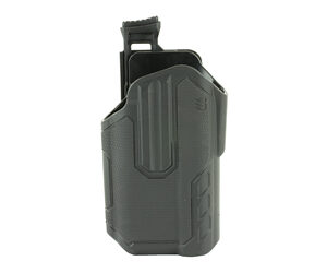 Black polymer pistol magazine pouch/holster with open top and retention features, shown in profile.