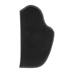 Black leather holster pouch with visible stitching, curved contour