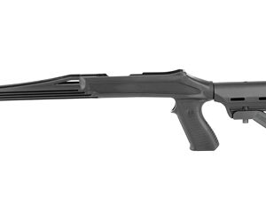 Side view of a black tactical shotgun with a long vented barrel, pistol grip, and adjustable stock.