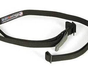 Black adjustable camera strap with metal end clips and a quick-release buckle.