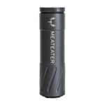 Black insulated thermos bottle with textured grip and MeatEater branding, standing upright.