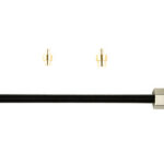 Long black rod with a hexagonal nut on one end and a threaded metal connector on the other, with two small brass pins shown above.