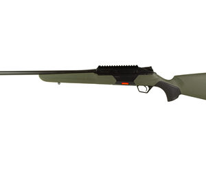 Long bolt-action rifle with an olive-green stock and long barrel, shown in side profile.