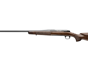Bolt-action rifle with a wooden stock and long barrel, shown against a white background.