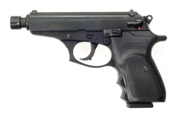 Black semi-automatic pistol shown in profile with a textured grip and 'THUNDER 360' on the slide.