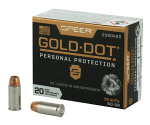 Speer Gold Dot Handgun Ammunition 32 ACP 60 gr HP 960 fps 20/ct