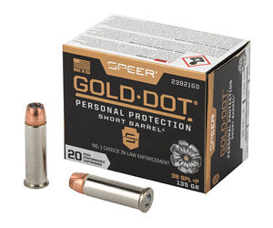 Speer Gold Dot Short Barrel Handgun Ammunition .38 Spl (+P) 135 gr HP 860 fps 20/ct