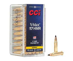 CCI Rimfire Ammunition .17 HMR 17 gr VMax 2550 fps 50/ct