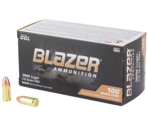 CCI Blazer Brass Handgun Ammunition 9mm Luger 115gr FMJ 1145 fps 100/ct
