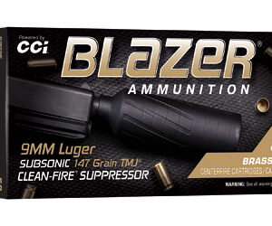 CCI Blazer Brass Clean-Fire Suppressor Handgun Ammunition 9mm Luger 147gr TMJ 900 fps 50/ct
