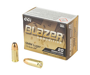 CCI Blazer Brass Handgun Ammunition 9mm Luger 115gr JHP 1145 fps 20/ct