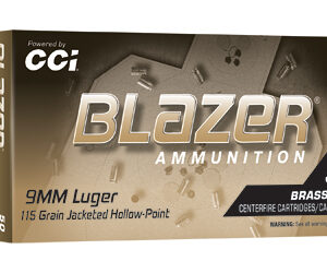 CCI Blazer Brass Handgun Ammunition 9mm Luger 115gr JHP 1145 fps 50/ct