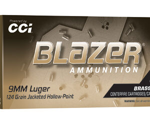CCI Blazer Brass Handgun Ammunition 9mm Luger 124gr FMJ 1100 fps 50/ct