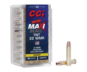CCI Maxi-Mag TNT Rimfire Ammunition .22 WMR 30 gr HP 2200 fps 50/ct