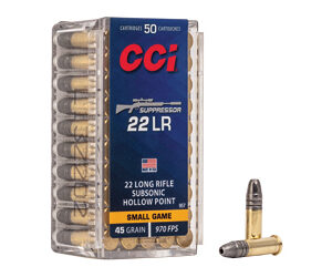 CCI 22 Suppressor Rimfire Ammunition .22 LR 45 gr JHP 970 fps 50/ct