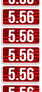 Nine red tags in a vertical column, each reading the number 5.56.