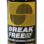 Spray can of Break Free CP cleaner, lubricant, and preservative with a yellow–black label and black cap (12 oz).