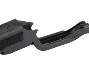 Black bicycle brake lever with housing and trigger-style lever, used to control braking on a bike.