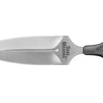 Dagger-style knife with a wide, pointed blade and a textured black handle; blade is marked SAFE MARK.