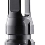 Close-up of a silver and black metal tool with a vertical rectangular prong and layered body.