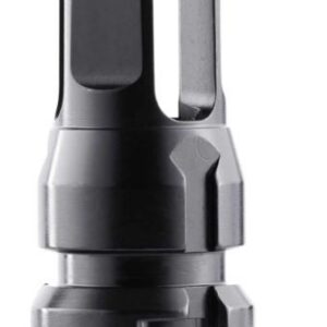 Close-up of a silver and black metal tool with a vertical rectangular prong and layered body.