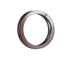 Bronze-colored circular metal ring with a hollow center, viewed from the side.