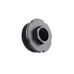 Camera lens mount adapter with threaded ends, black plastic housing