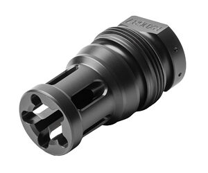 Metal precision-machined coupling/adapter with four internal slots, likely a quick-connect pneumatic or hydraulic fittingViewed from an angled perspective.