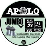 Apollo Jumbo 5.5/.22 heavy-weight pellets, 250 pieces; microcalibrated - Hecho en Argentina; image shows two pellets