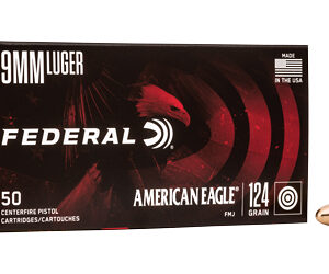 American Eagle Handgun Ammunition 9mm Luger 124 gr FMJ 1150 fps 50/ct