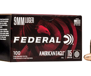 American Eagle Handgun Ammunition 9mm Luger 115 gr FMJ 1180 fps 100/ct
