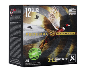Federal Premium Hi-Bird 12-gauge shotgun shells box, eagle artwork and 25-round count.
