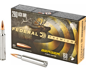 Federal Classic Hunter Berger Hybrid Rifle Ammunition.280 Ackley Improved 168 gr BTHP 2800 fps 20/ct