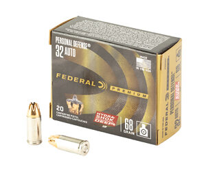 Federal Personal Defense Hydra-Shok Deep Ammunition .32 Auto 68gr JHP 1000 fps 20/ct
