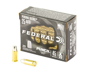 Federal Personal Defense Punch Handgun Ammunition .25 Auto 45gr Solid 825 fps 20/ct