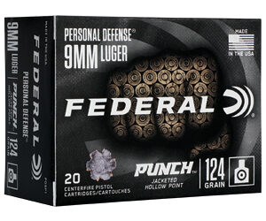Federal Personal Defense Punch Handgun Ammunition 9mm Luger 124 gr 1150 fps JHP 20/ct