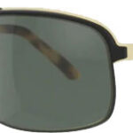 Gold-framed aviator sunglasses with dark lenses and tortoiseshell temples facing left.