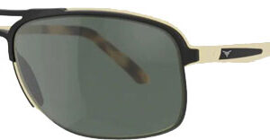 Gold-framed aviator sunglasses with dark lenses and tortoiseshell temples facing left.