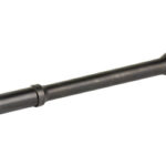 Long black firearm suppressor (silencer) with threaded ends.