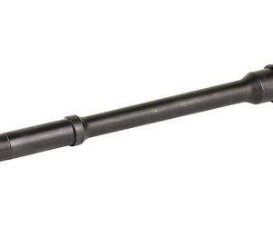 Long black firearm suppressor (silencer) with threaded ends.