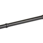Long black firearm barrel extension with threaded ends on a white background.