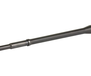 Long black rifle barrel with a muzzle at the left and a wider tip at the right on a white background.