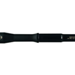 Professional handheld microphone with a black body and metal grille, laid horizontally.