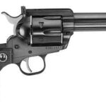 Single-action revolver with a long barrel, exposed hammer, and checkered grip.