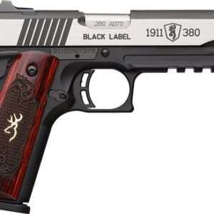 Browning 1911 380 Black Label Medallion Pro Handgun 380 ACP 8rd Magazine 3.625" Barrel Black with Silver Slide and Wood Grip 3-Dot Sights Accessory Rail