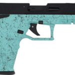 Teal marbled toy handgun with a black slide and grip.