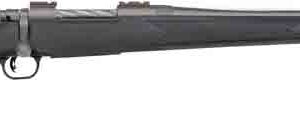 Bolt-action rifle with a black synthetic stock and long barrel.
