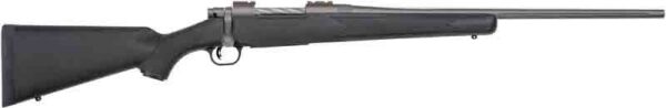 Bolt-action rifle with a black synthetic stock and long barrel.