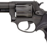 Compact revolver-style handgun with a short barrel and textured grip