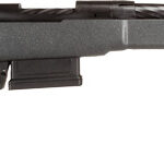 Bolt-action rifle with a black synthetic stock, shown in profile with a long barrel.